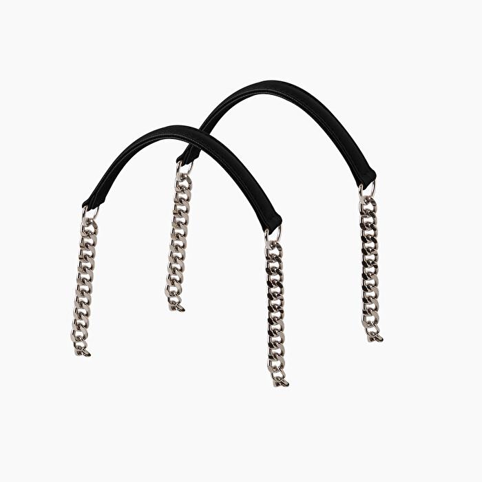 Short handle black chain with band synthetic fabric